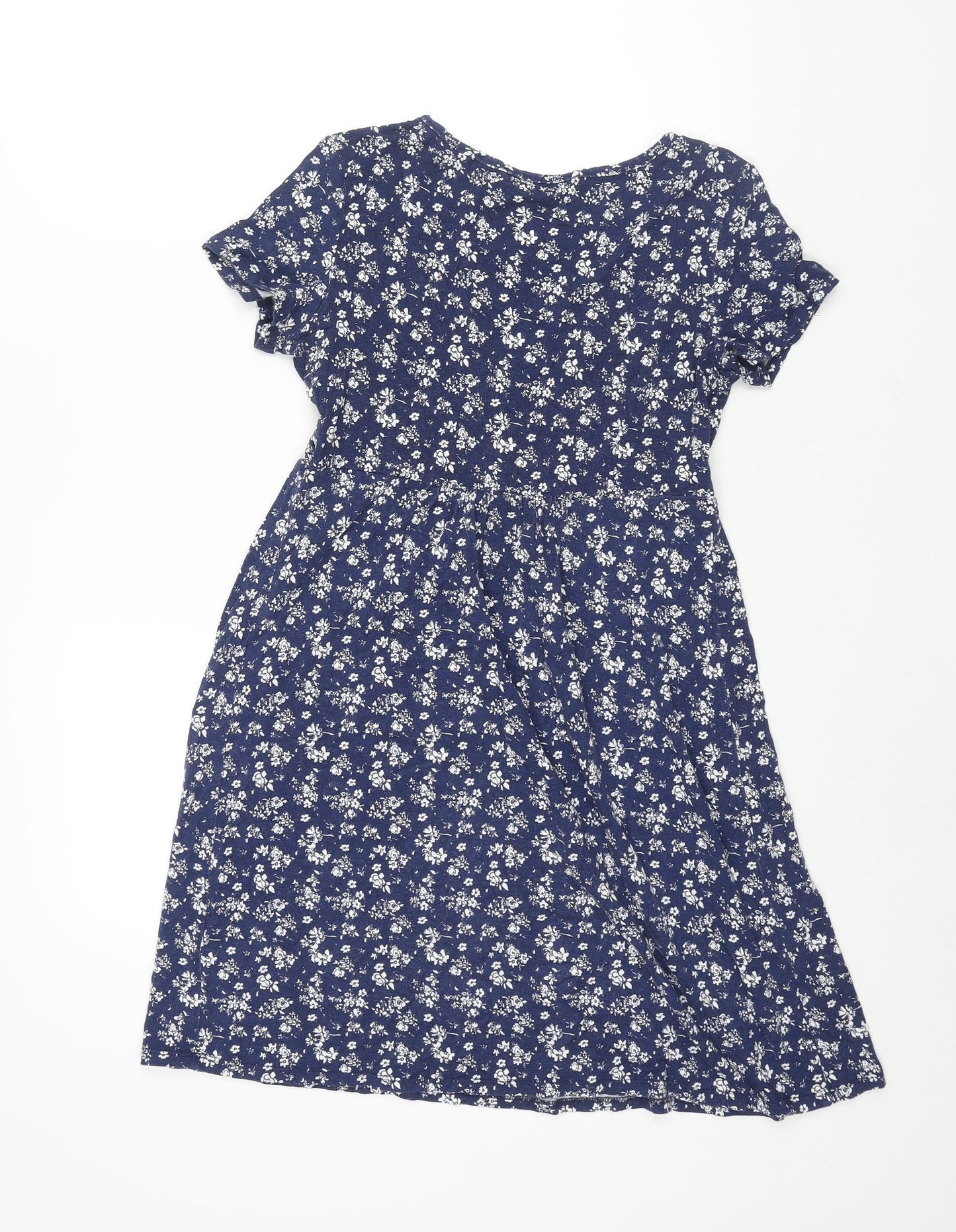 Blooming Marvellou Womens Blue Floral Viscose A-Line Size 10 V-Neck Pullover