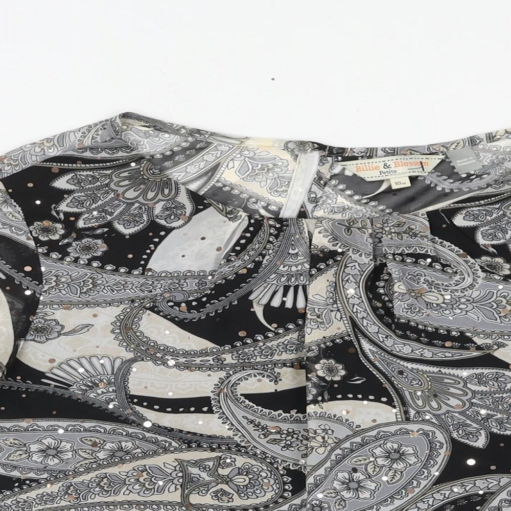 Dorothy Perkins Womens Grey Paisley Polyester Basic Blouse Size 10 Round Neck - Sequin Detail
