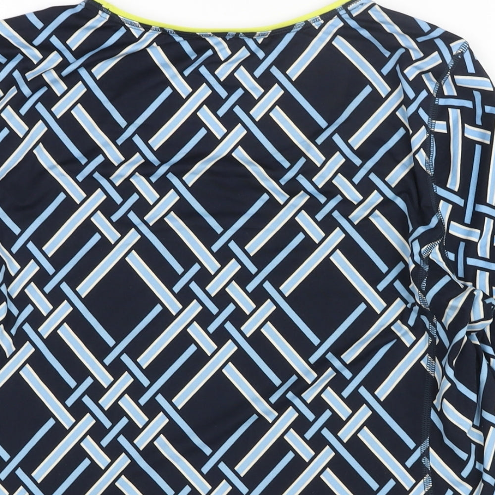 Lands' End Womens Blue Geometric Polyester Basic Blouse Size M Round Neck