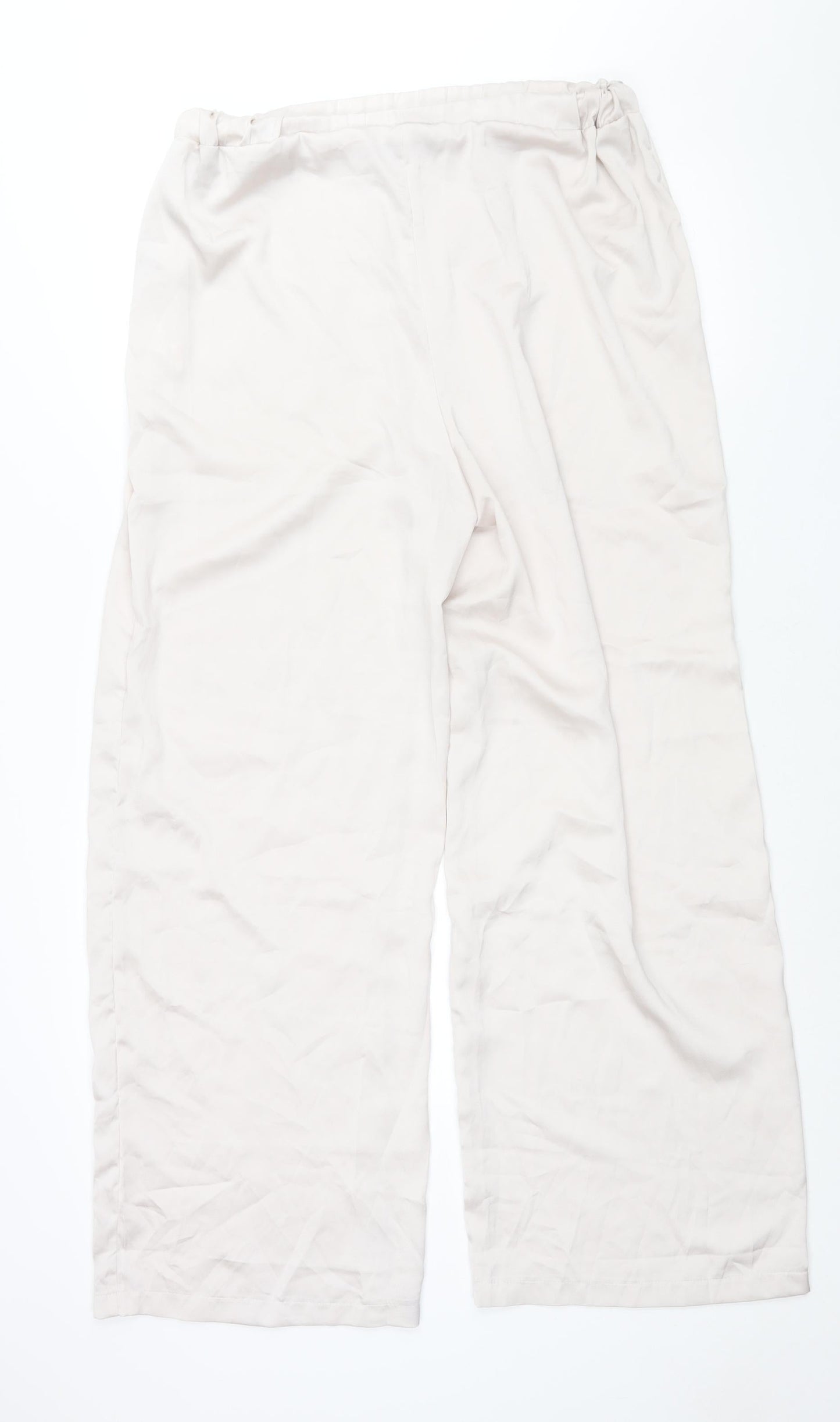 PRETTYLITTLETHING Womens Ivory Polyester Trousers Size 18 L31 in Regular - Elasticated Waist