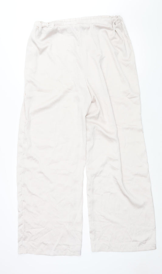 PRETTYLITTLETHING Womens Ivory Polyester Trousers Size 18 L31 in Regular - Elasticated Waist