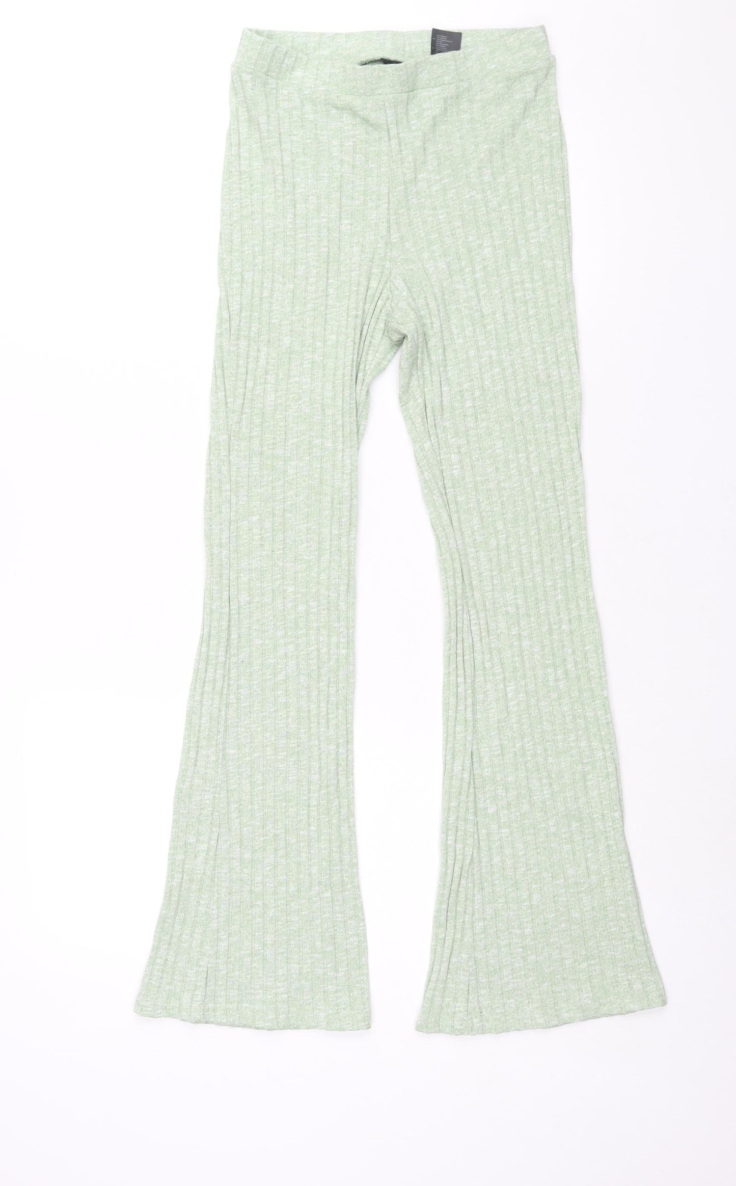 Monki Womens Green Polyester Trousers Size S L27 in Regular - Ribbed