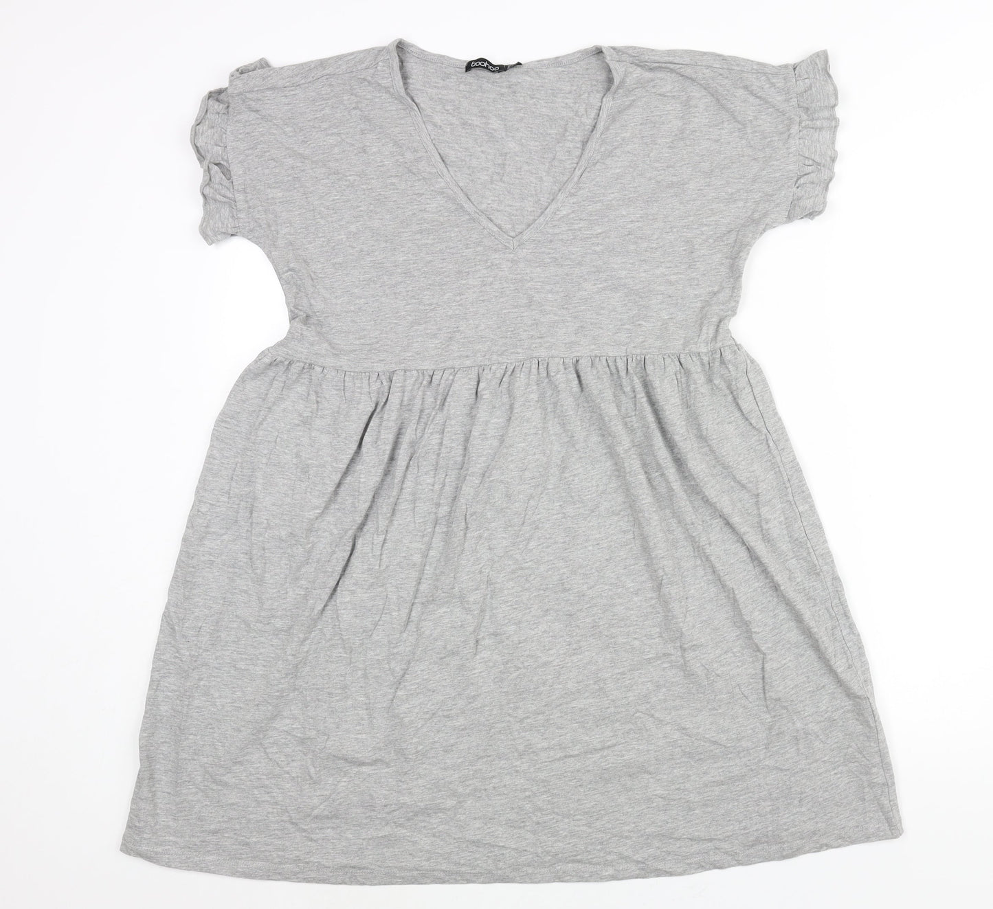 Boohoo Womens Grey Cotton A-Line Size 10 V-Neck Pullover - Frill