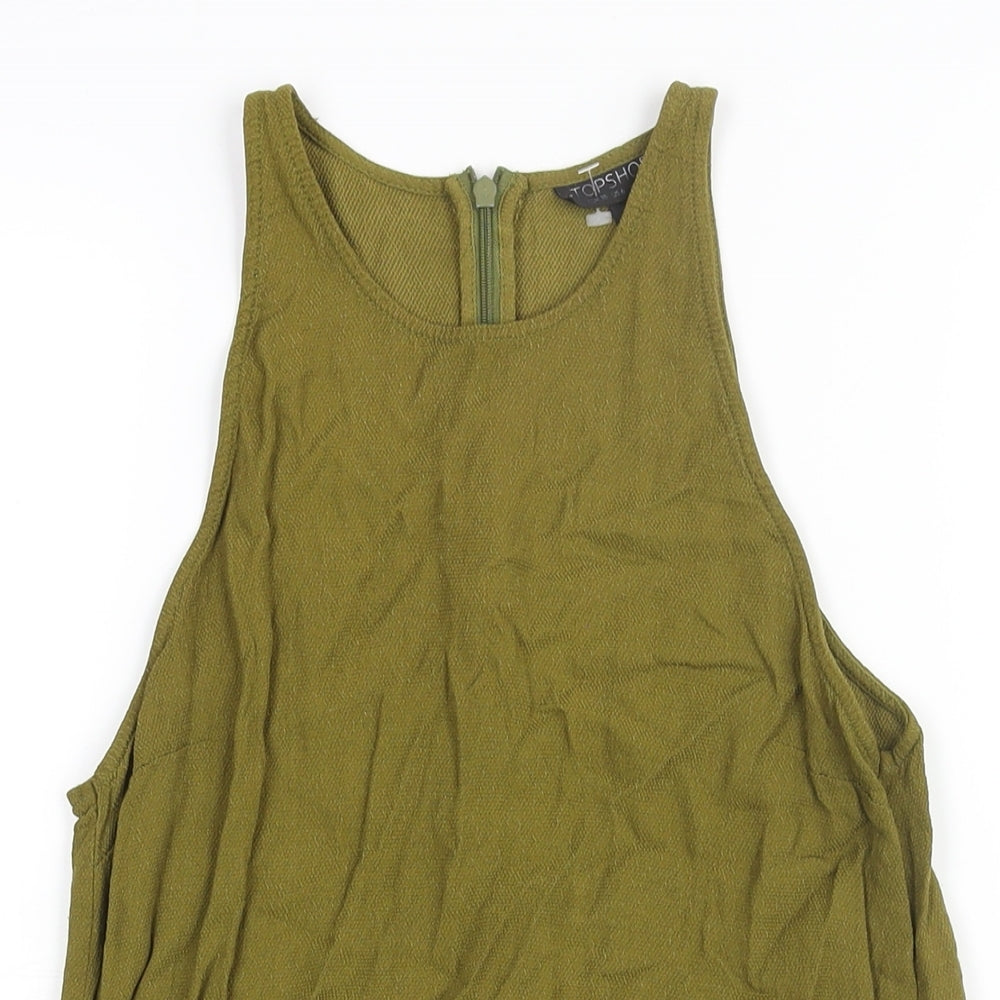Topshop Womens Green Viscose Camisole Blouse Size 10 Round Neck