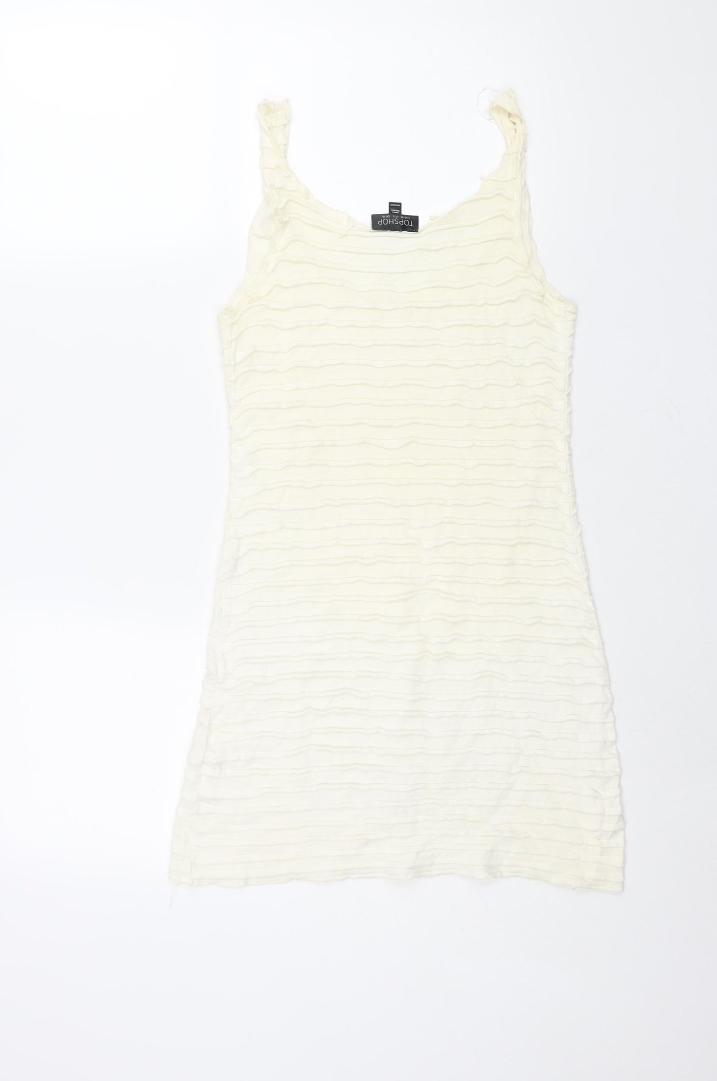 Topshop Womens Ivory Cotton Mini Size 10 Scoop Neck Pullover - Frill