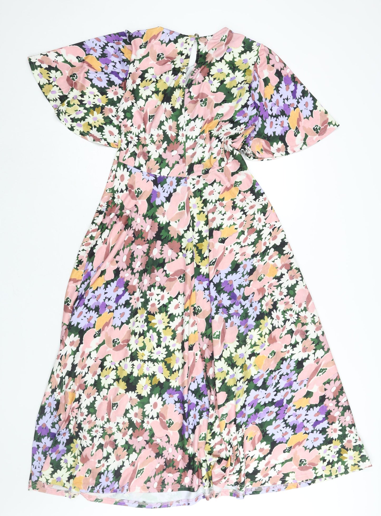 Oasis Womens Multicoloured Floral Polyester A-Line Size S Round Neck Button