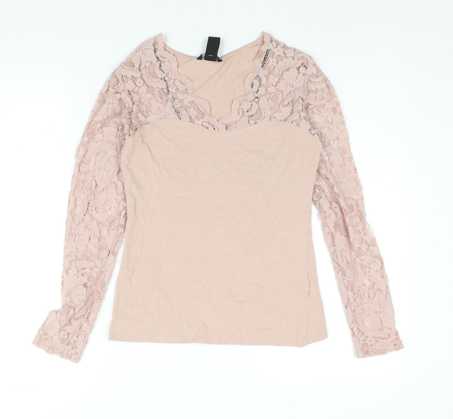 H&M Womens Pink Cotton Basic Blouse Size S V-Neck - Lace