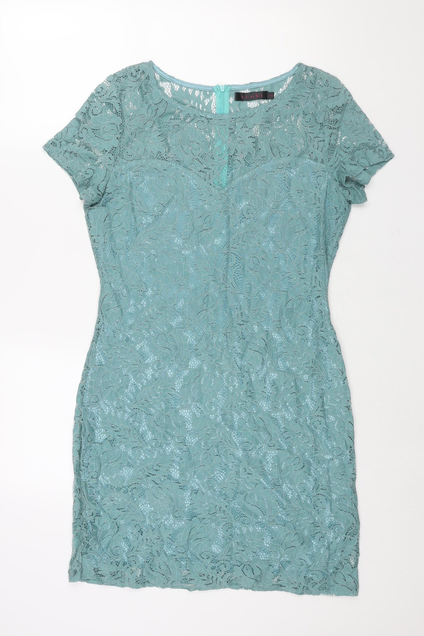 Tenki Womens Blue Polyester Shift Size 16 Round Neck Zip