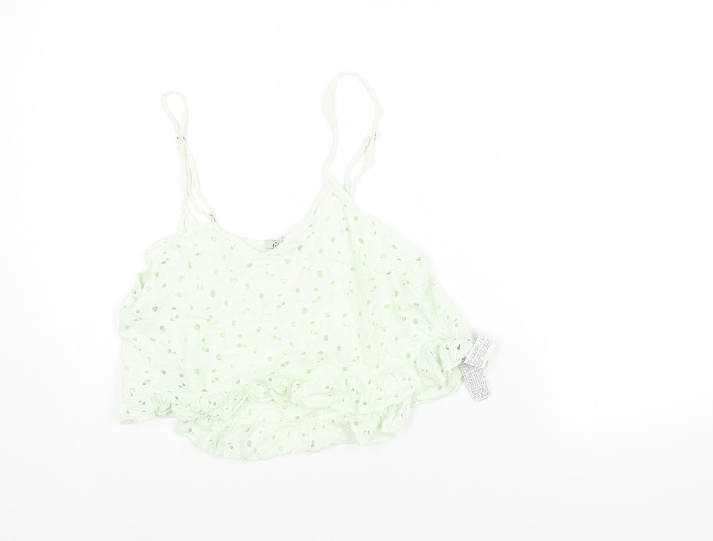 Zara Womens Green Cotton Cropped Blouse Size M Scoop Neck - Frill
