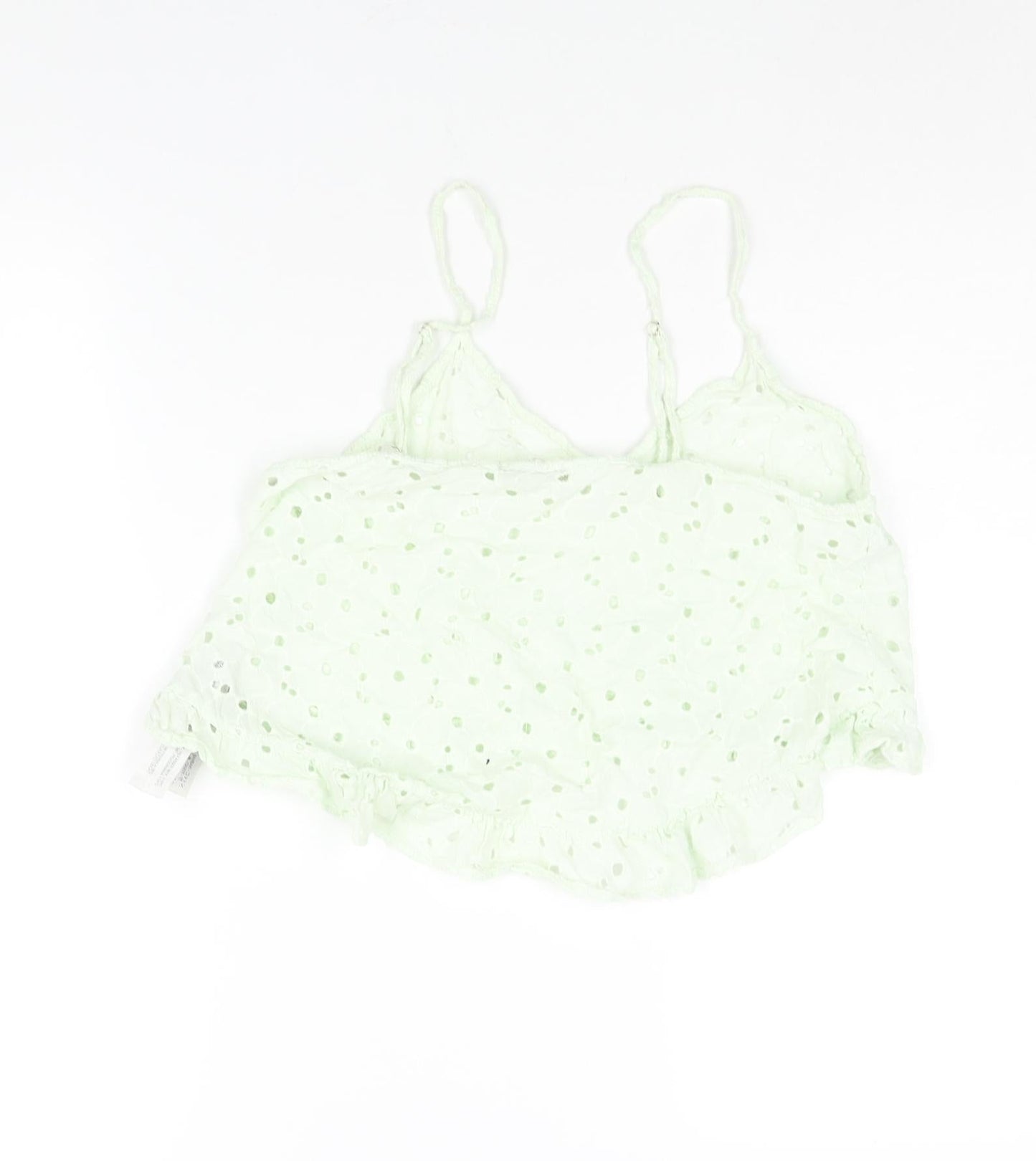 Zara Womens Green Cotton Cropped Blouse Size M Scoop Neck - Frill