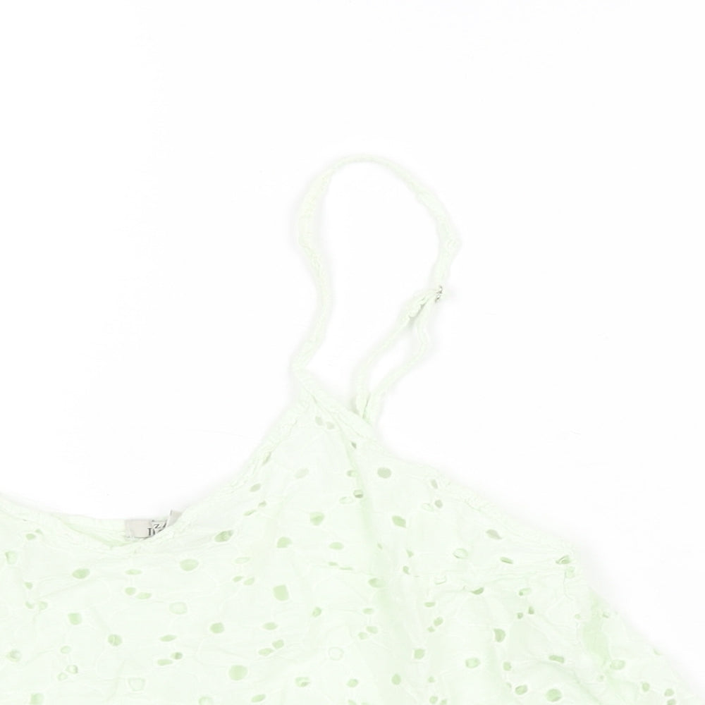 Zara Womens Green Cotton Cropped Blouse Size M Scoop Neck - Frill