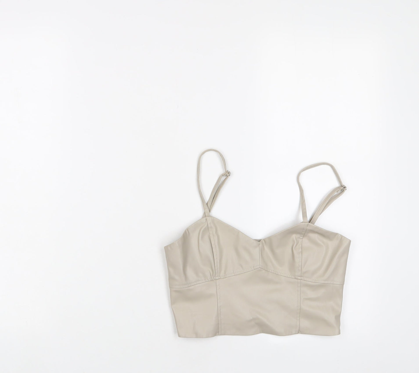 Zara Womens Beige Polyurethane Cropped T-Shirt Size XS Sweetheart