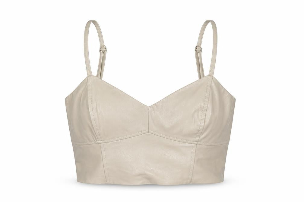 Zara Womens Beige Polyurethane Cropped T-Shirt Size XS Sweetheart