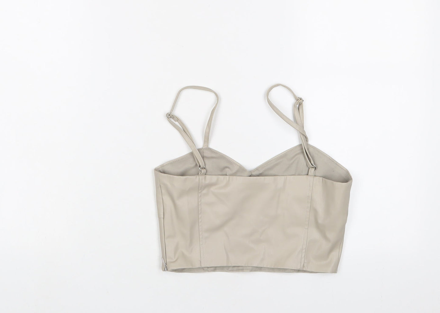 Zara Womens Beige Polyurethane Cropped T-Shirt Size XS Sweetheart
