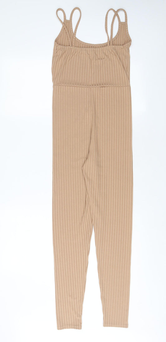 PRETTYLITTLETHING' Womens Beige Polyester Jumpsuit One-Piece Size 8 L30 in Pullover