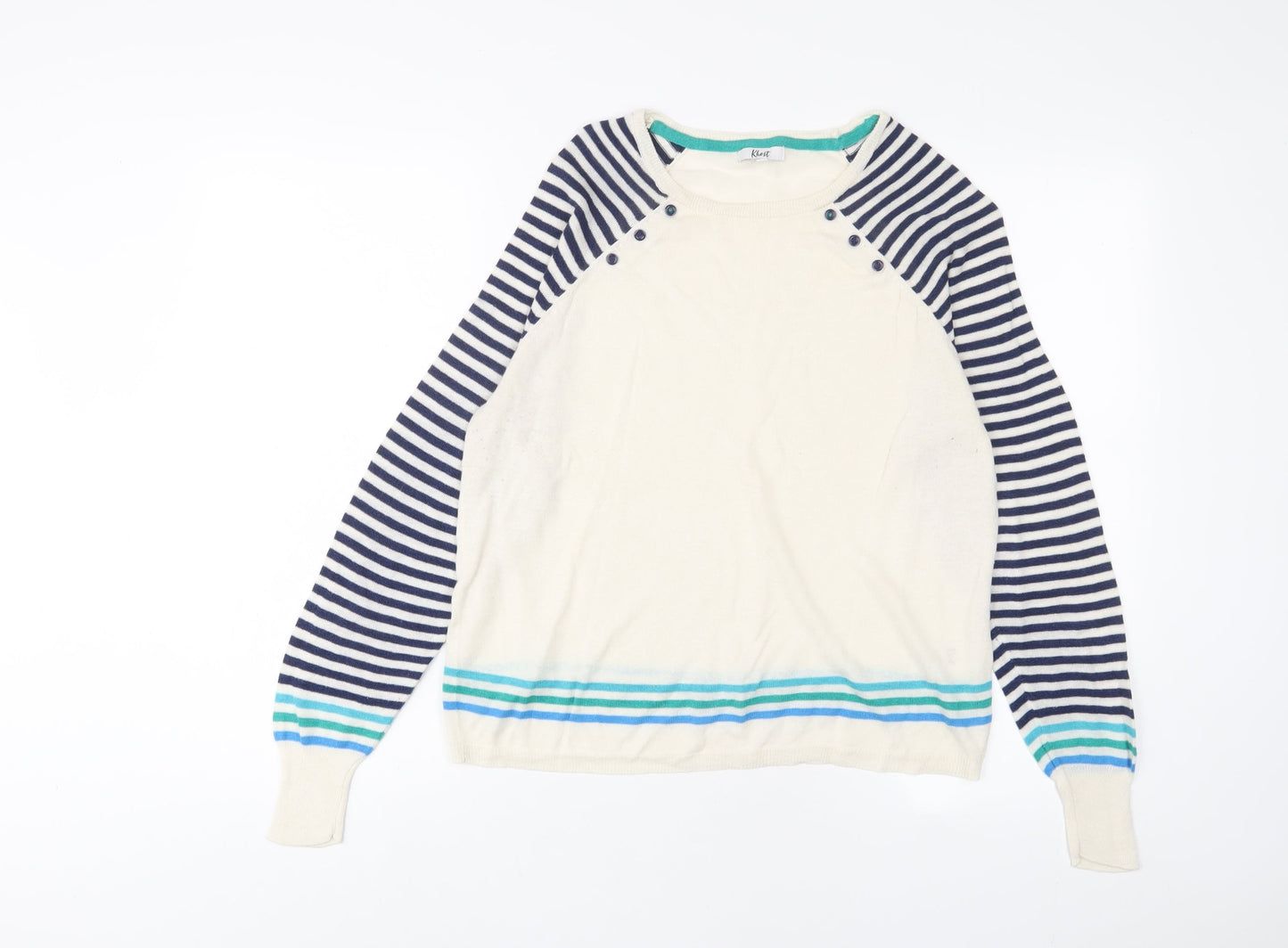 Klass Womens Beige Crew Neck Striped Viscose Pullover Jumper Size 4