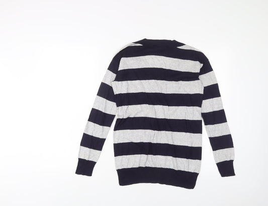 Gap Womens Blue V-Neck Striped Cotton Pullover Jumper Size XS
