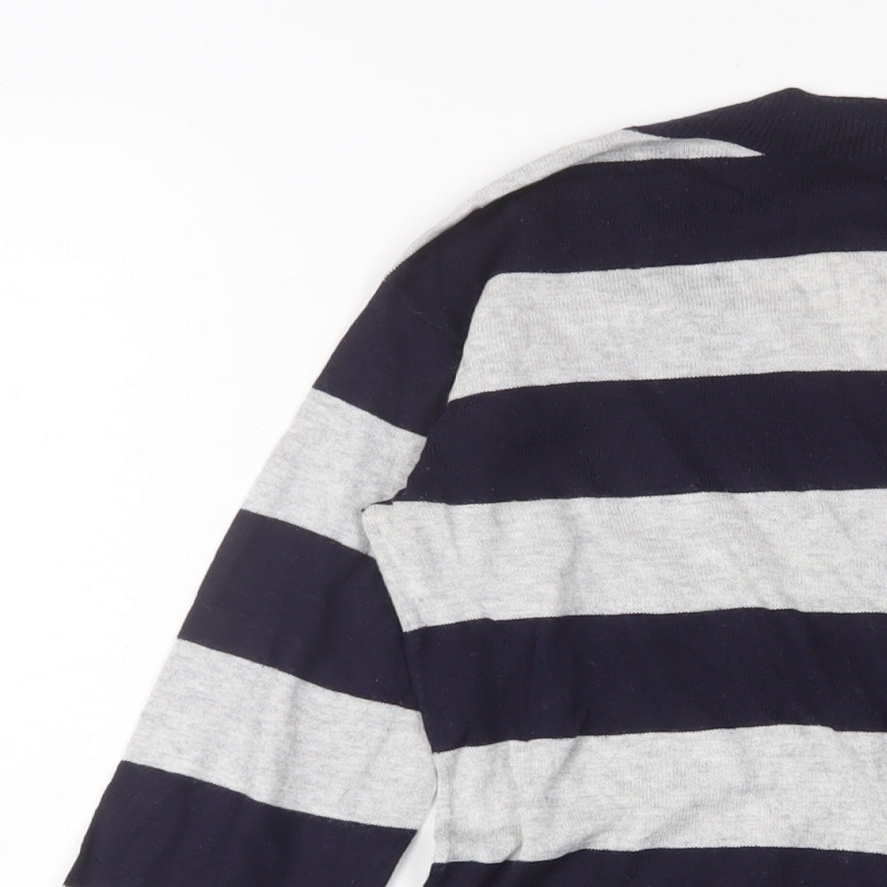 Gap Womens Blue V-Neck Striped Cotton Pullover Jumper Size XS