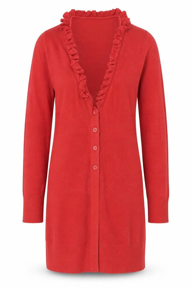 ELLE Womens Red V-Neck Cotton Cardigan Jumper Size M