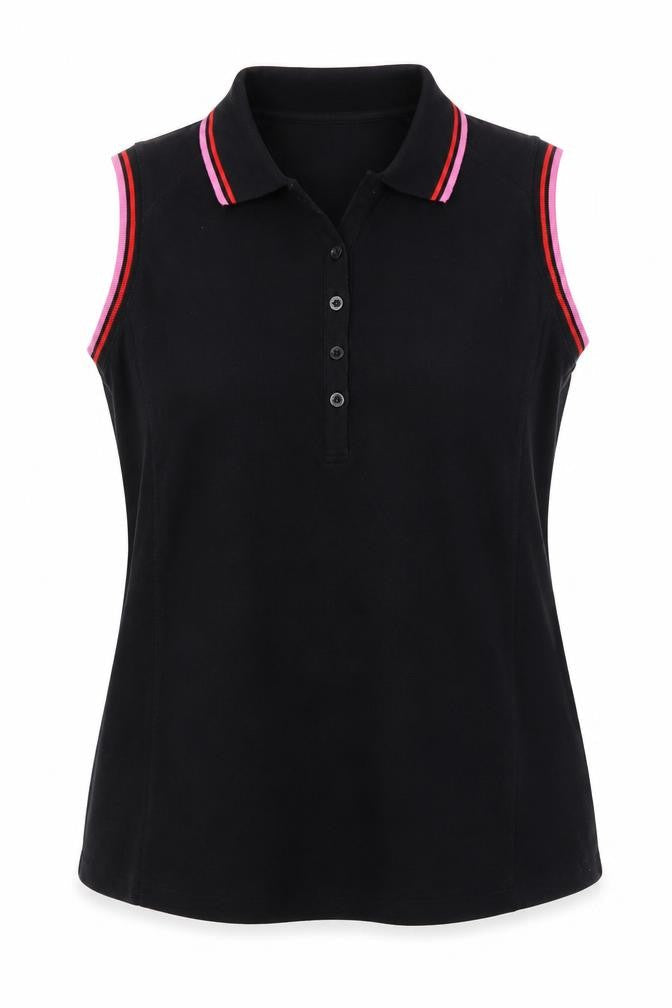 GOLFINO Womens Black Modal Basic Polo Size 18 Collared Button