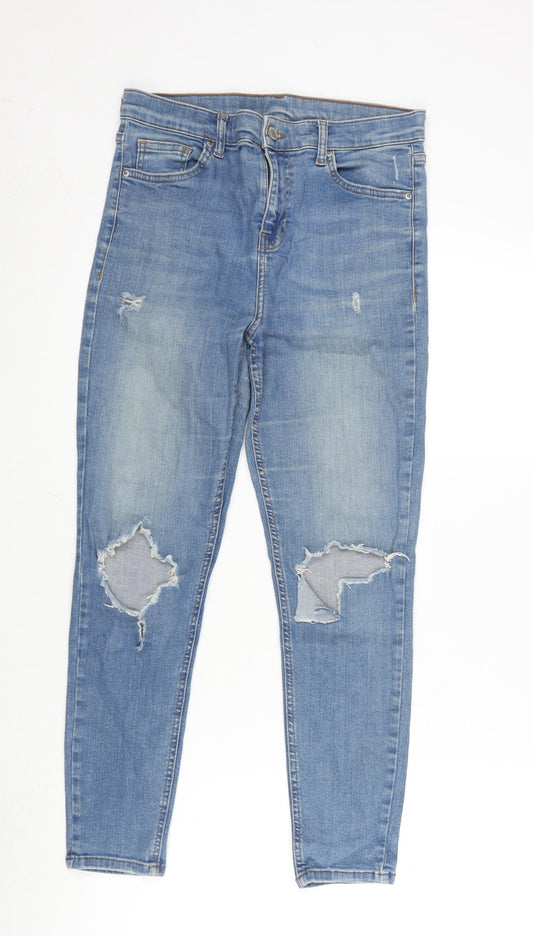 Topshop Womens Blue Cotton Blend Straight Jeans Size 30 in L30 in Regular Zip