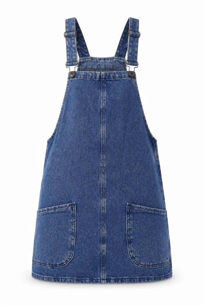New Look Womens Blue Cotton Pinafore/Dungaree Dress Size 6 Square Neck Snap - Ajustable Straps