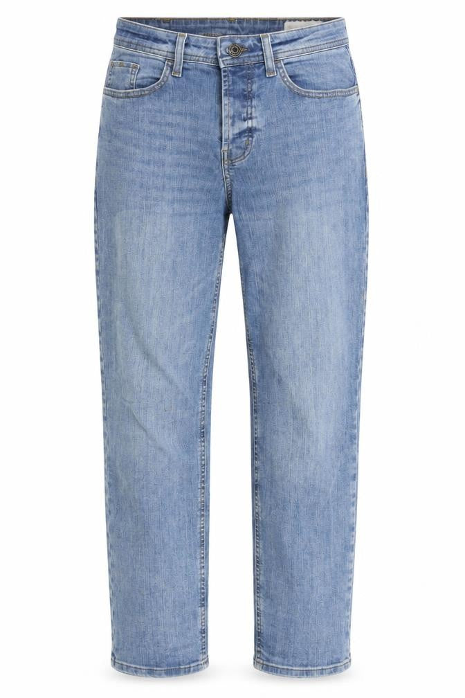 Front view of Denim & Co. women’s blue cotton blend straight jeans, size UK 30, in, 30-inch leg regular button