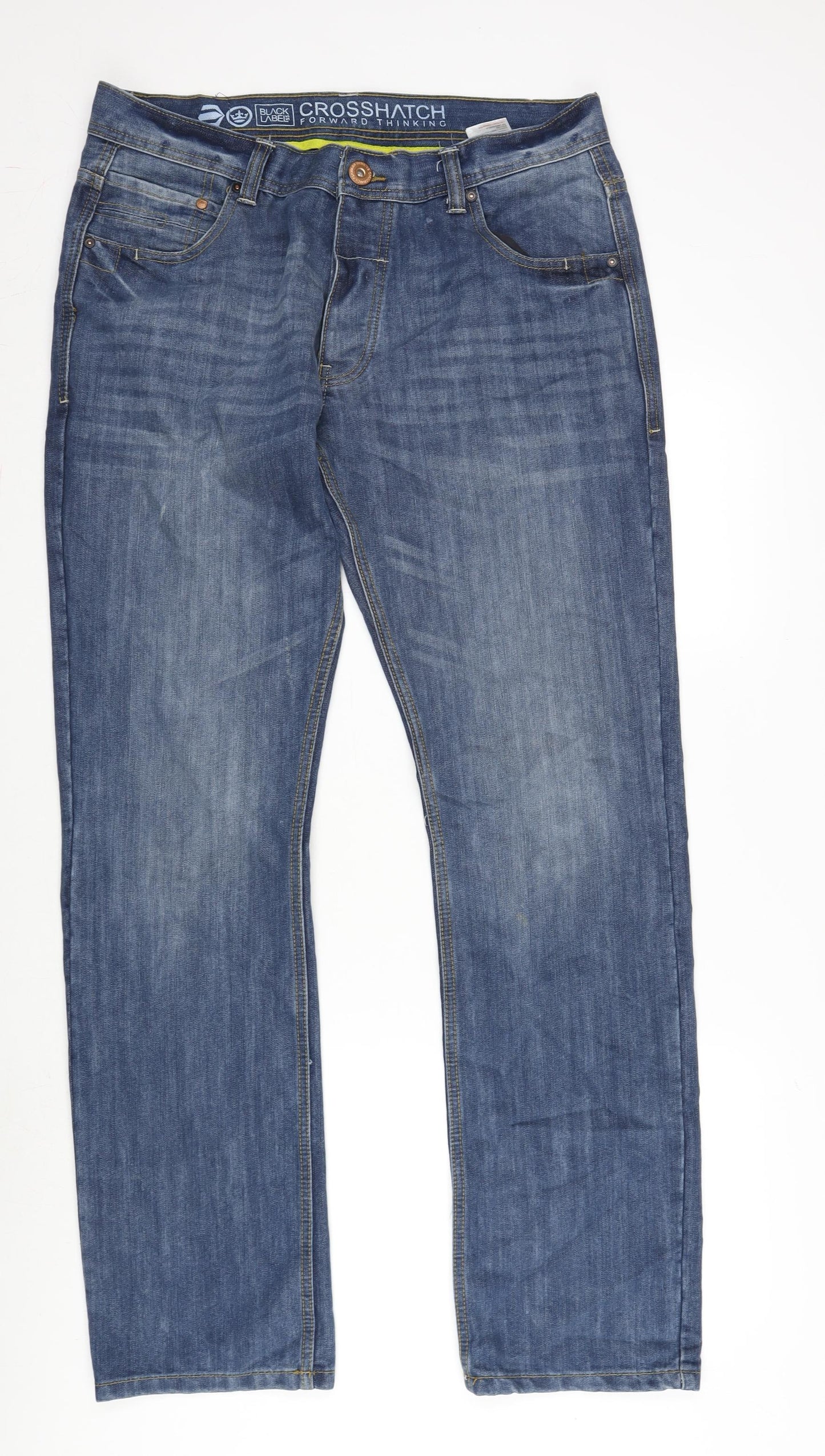 Crosshatch Mens Blue Cotton Blend Straight Jeans Size 35 in L34 in Regular Zip