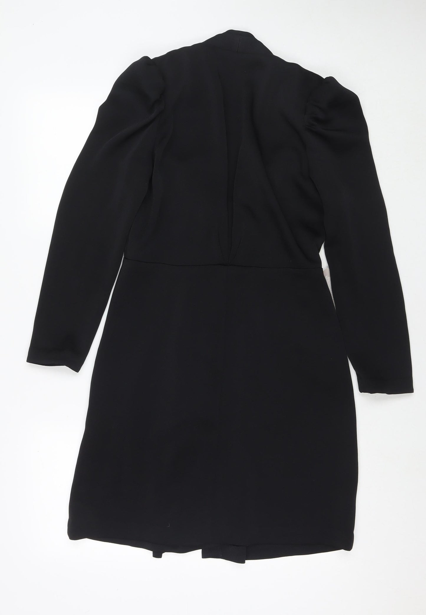 H&M Womens Black Polyester Jacket Dress Size 10 V-Neck Hook & Eye