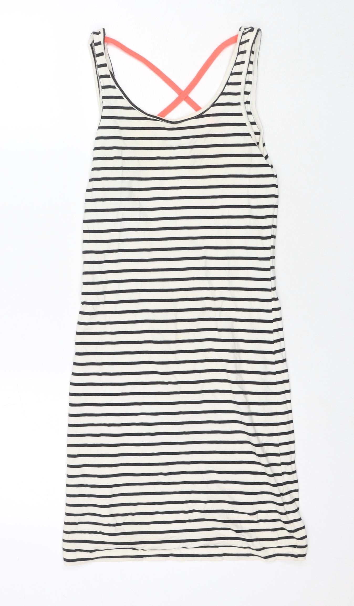 VERO MODA Womens White Striped Cotton Tank Dress Size XS Round Neck Pullover