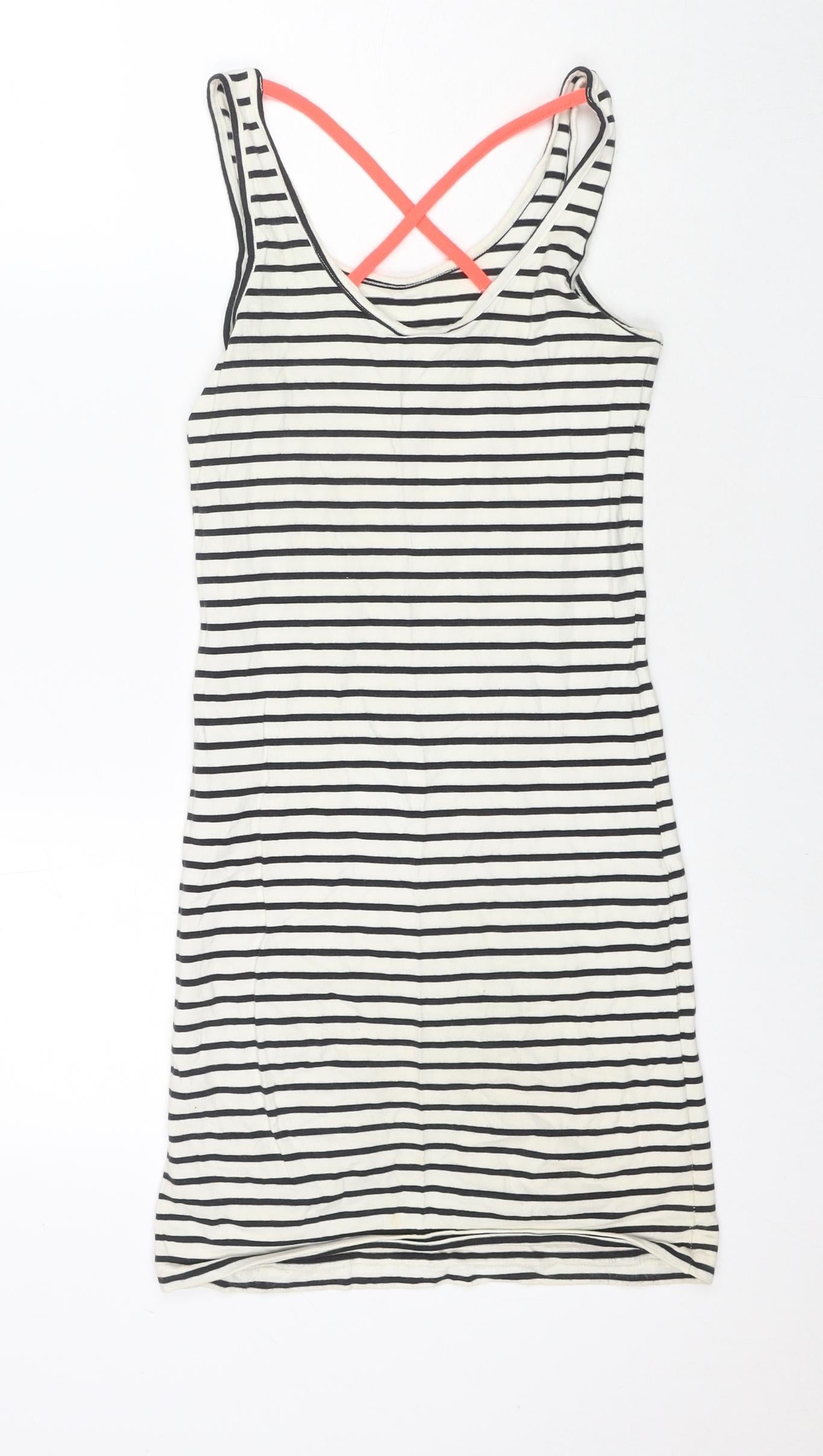 VERO MODA Womens White Striped Cotton Tank Dress Size XS Round Neck Pullover