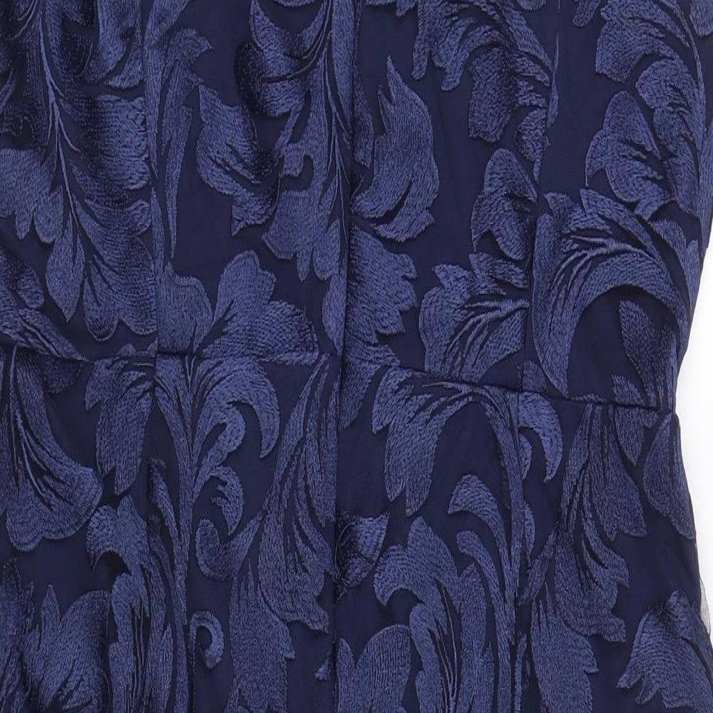 Fenn Wright Manson Womens Blue Floral Polyester A-Line Size 16 Round Neck Zip