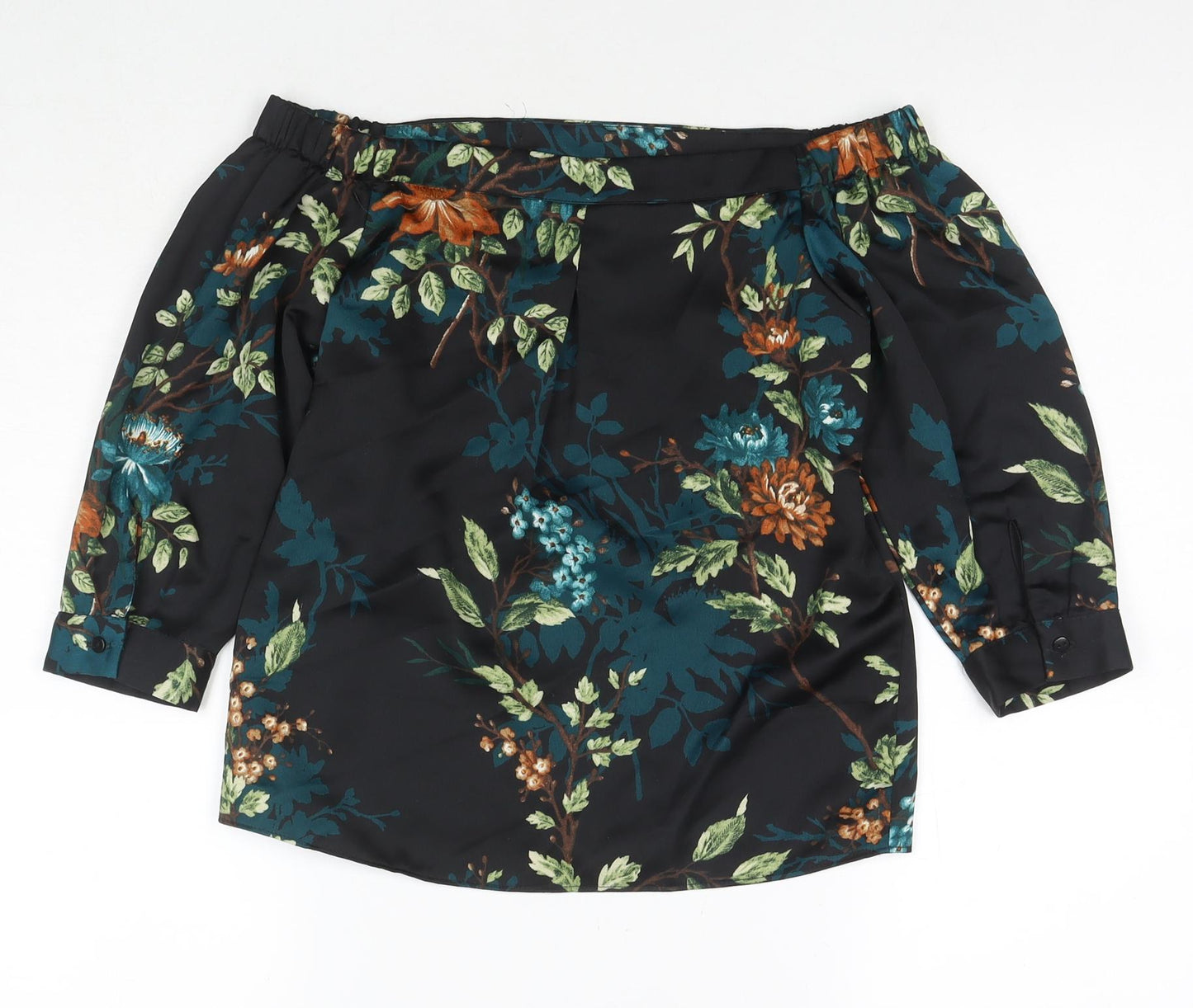 Dorothy Perkins Womens Black Floral Polyester Basic Blouse Size 4 Off the Shoulder