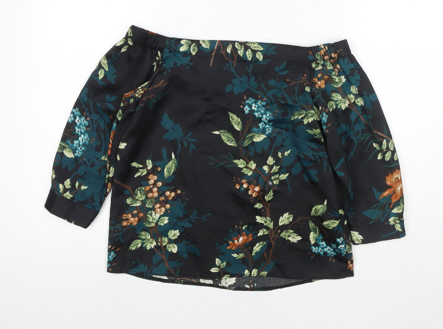 Dorothy Perkins Womens Black Floral Polyester Basic Blouse Size 4 Off the Shoulder