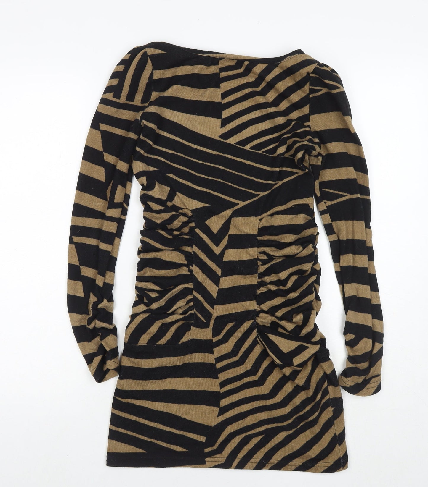 Lila Womens Brown Striped Polyester Jumper Dress Size 10 Round Neck Pullover