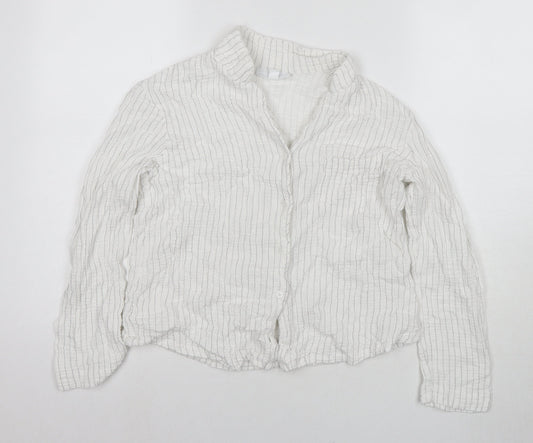 The White Company Womens White Striped Polyester Basic Button-Up Size M Collared
