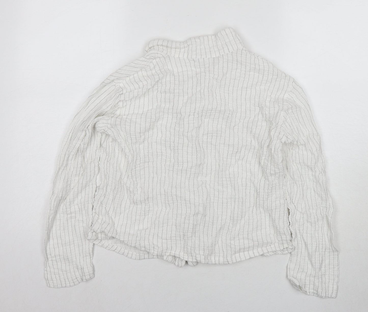 The White Company Womens White Striped Polyester Basic Button-Up Size M Collared