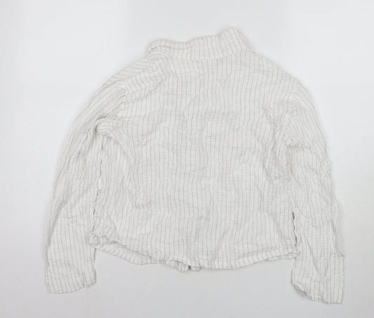 The White Company Womens White Striped Polyester Basic Button-Up Size M Collared