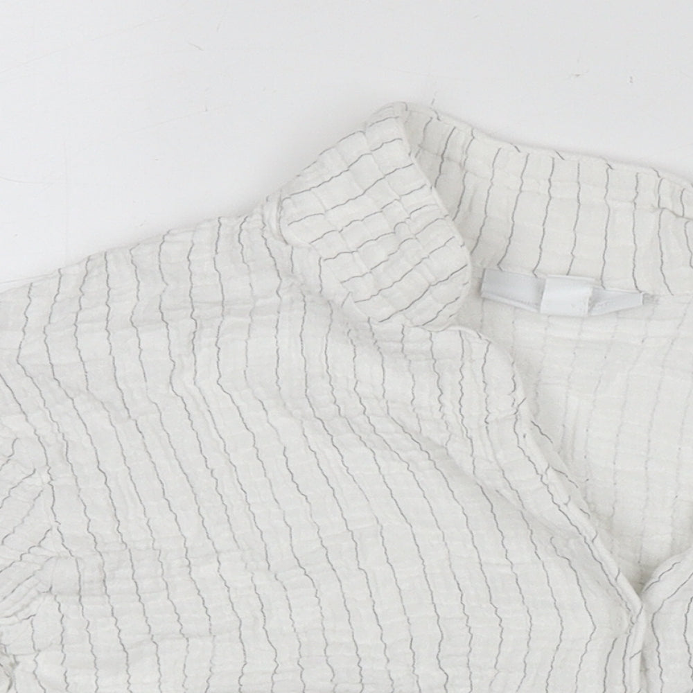 The White Company Womens White Striped Polyester Basic Button-Up Size M Collared