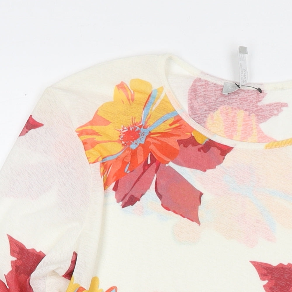 Zara Womens Multicoloured Floral Polyester Tunic Blouse Size M Round Neck