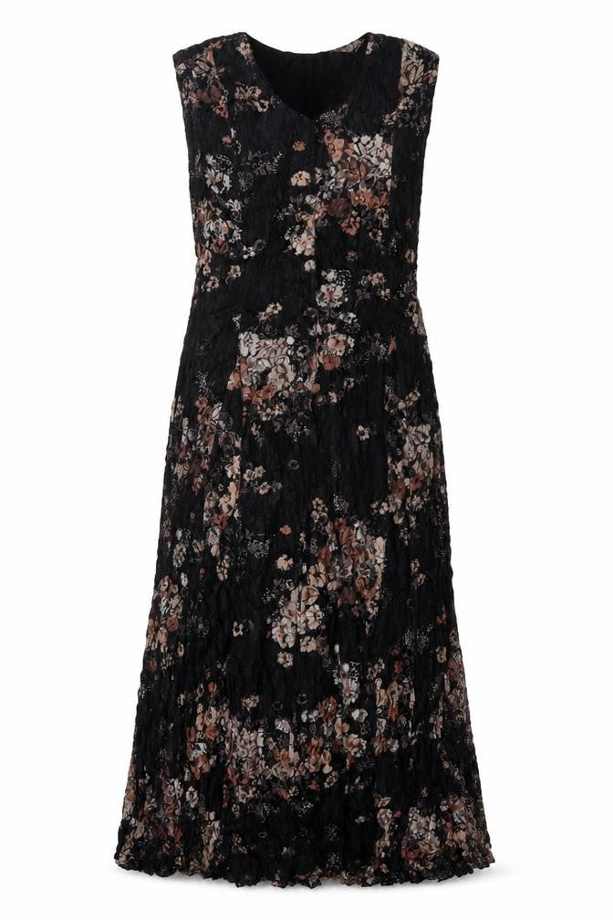 Classics Womens Black Floral Polyester Maxi Size L V-Neck Pullover