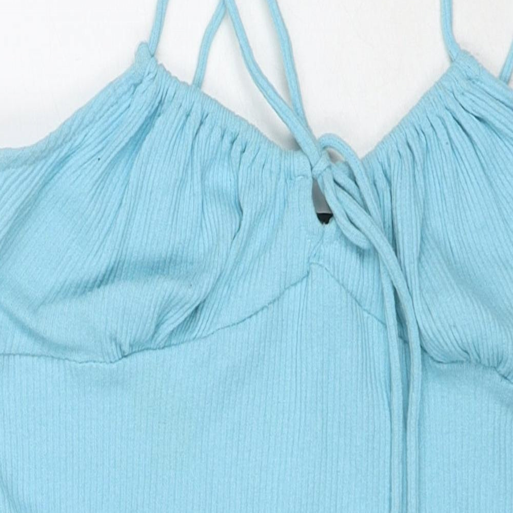 Bershka Womens Blue Cotton Bodycon Size L Sweetheart Pullover