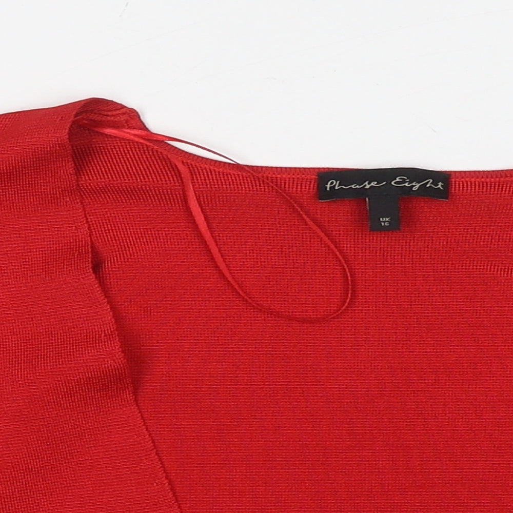 Phase Eight Womens Red V-Neck Viscose Cape Jumper Size 16