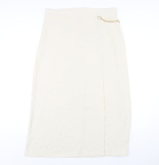 Zara Womens Ivory Polyester A-Line Skirt Size XL Zip