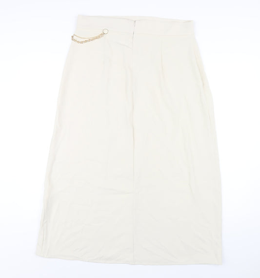 Zara Womens Ivory Polyester A-Line Skirt Size XL Zip