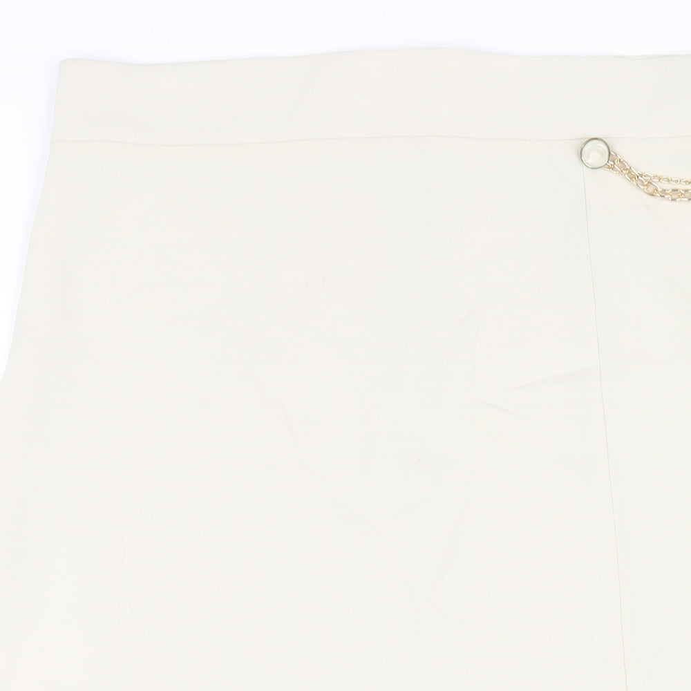 Zara Womens Ivory Polyester A-Line Skirt Size XL Zip