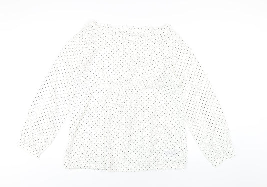 Gap Womens White Polka Dot Polyester Basic Blouse Size L Boat Neck