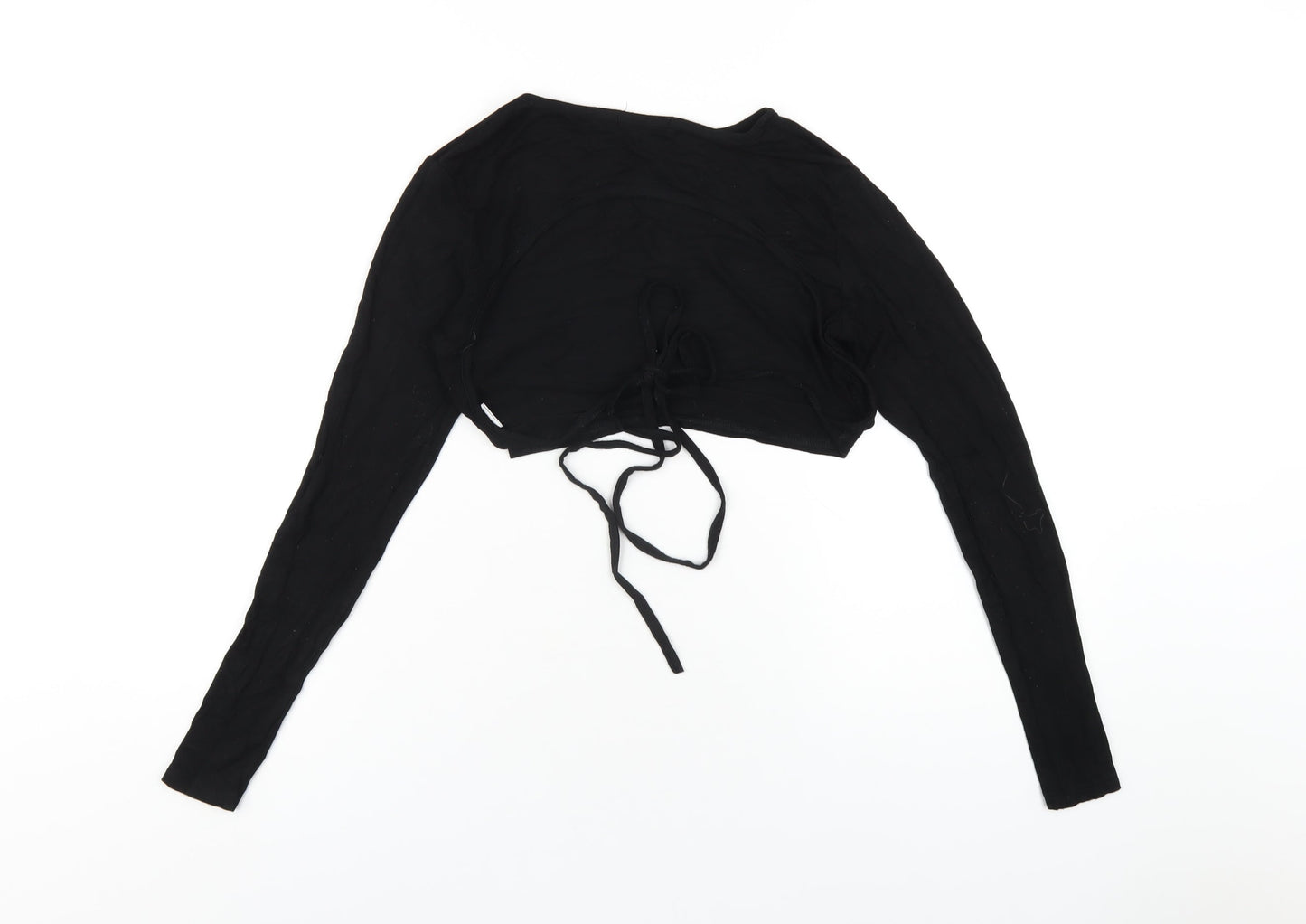 PRETTYLITTLETHING Womens Black Viscose Cropped T-Shirt Size 8 Round Neck