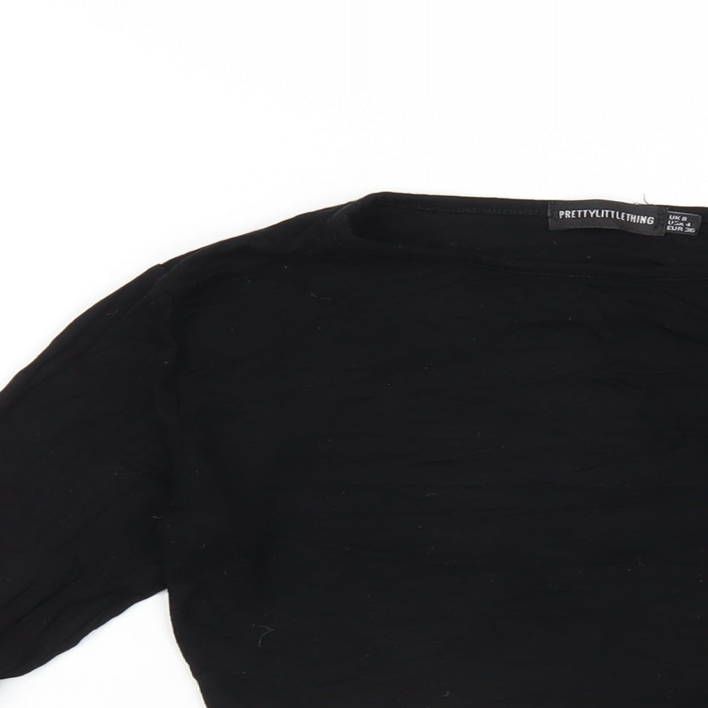 PRETTYLITTLETHING Womens Black Viscose Cropped T-Shirt Size 8 Round Neck