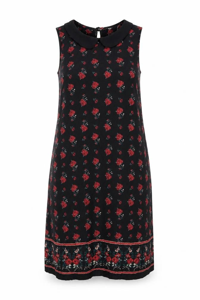 Pins & Needles Womens Black Floral Viscose A-Line Size S Collared Button